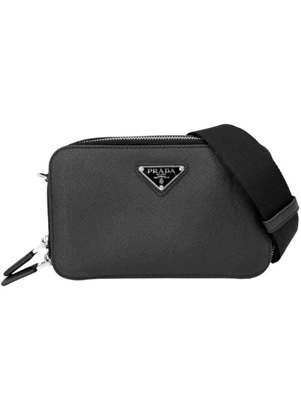 Prada Shoulder Bag Brick Triangle Logo Crossbody Leather Black Silver